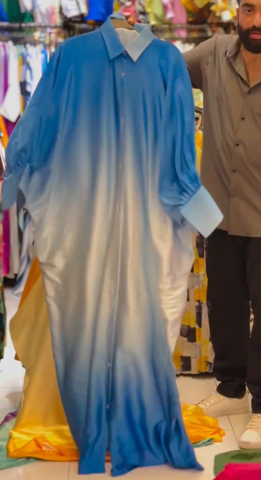 CH 532 Collar Shaded Style Silk Kaftaan Dress