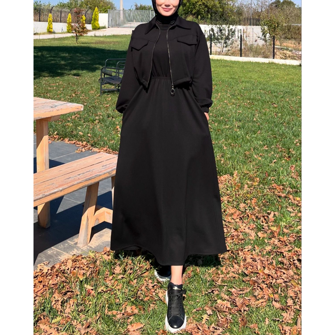 CH 499 Bloomwear 2 Pcs Winter Outfit Long Frock With Upper Fleece Jacket