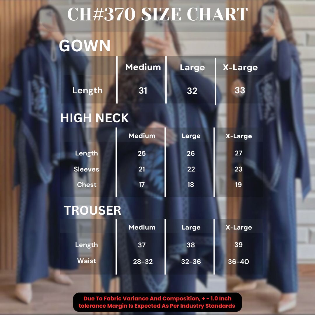 CH # 370 READY TO WEAR WINTER 3 PIECE FLEECE SUIT CAPE SHAWL HIGH NECK & TROUSER