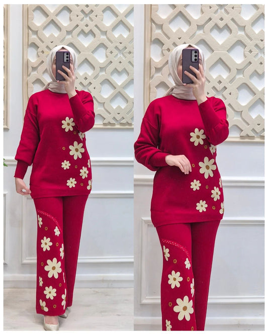 CH 495 Bloomwear 2 Pcs Printed Fleece Co ord Set For Winters