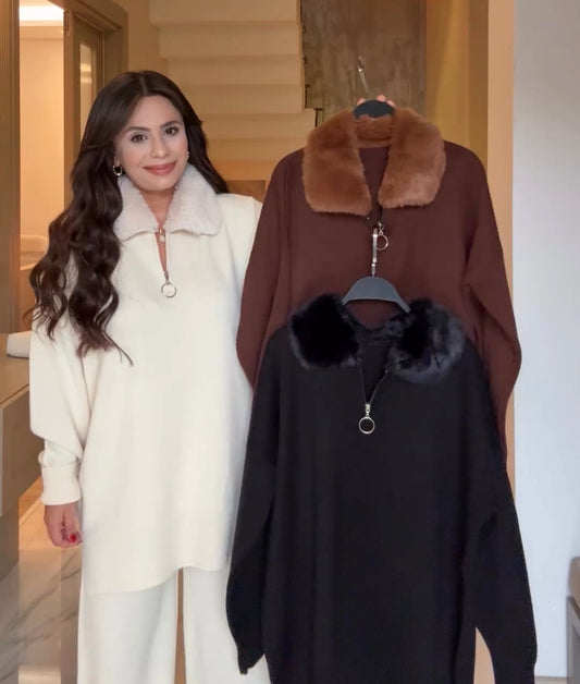 CH 590 - Fur Collar Fleece Co-Ord Set