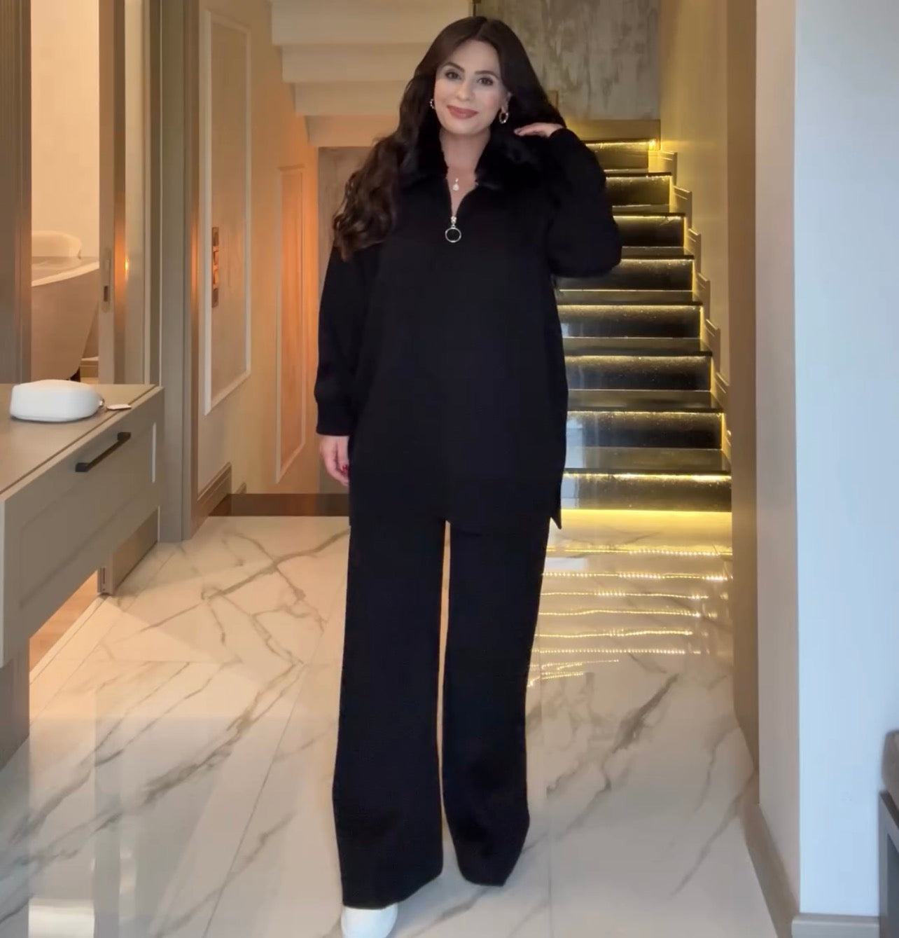 CH 590 - Fur Collar Fleece Co-Ord Set