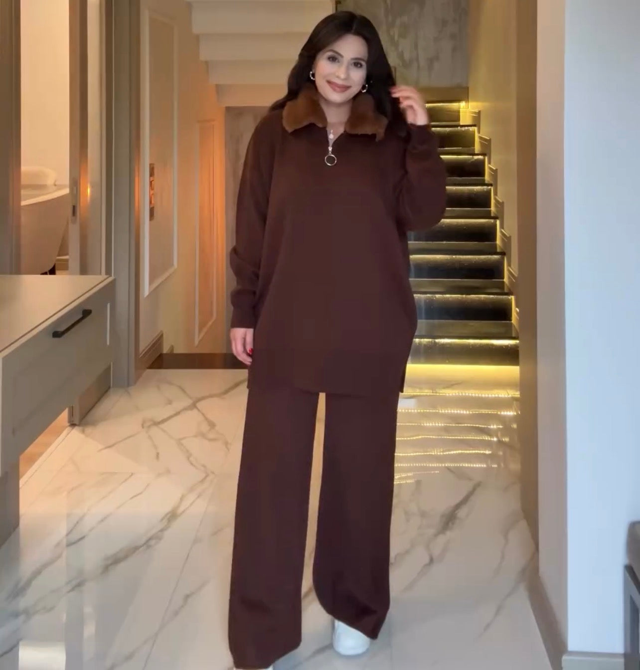 CH 590 - Fur Collar Fleece Co-Ord Set