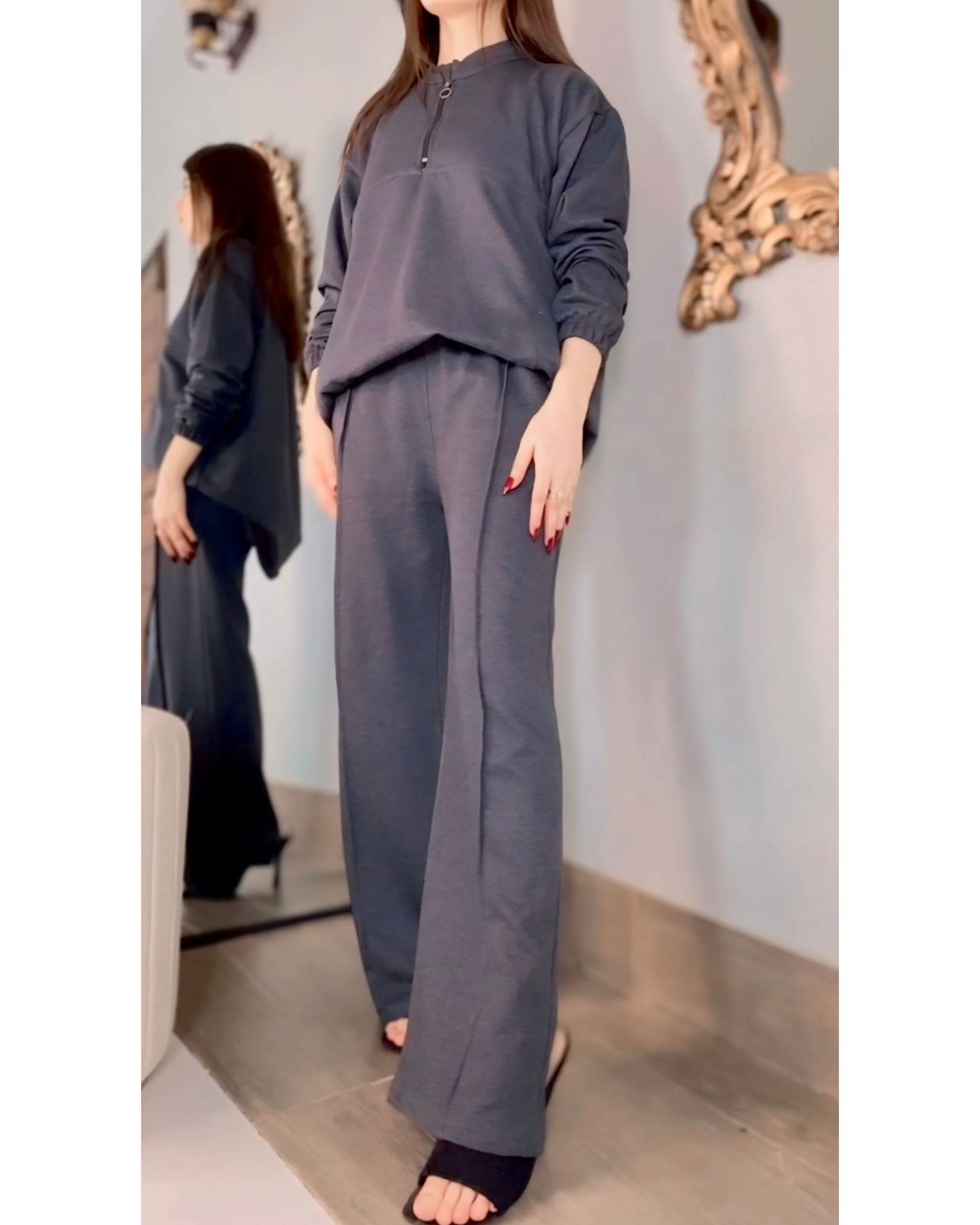 CH # 322 WINTER SIDE POCKET 2 PIECES FLEECE DRESS