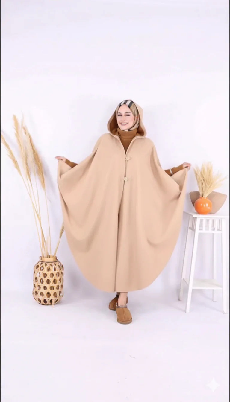 Ch 591 Long hooded Button Windbreaker Cloak