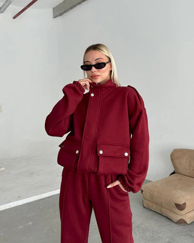 CH - 488 BLOOMWEAR Mock Neck Cargo Pocket Winter Fleece Out-Fit