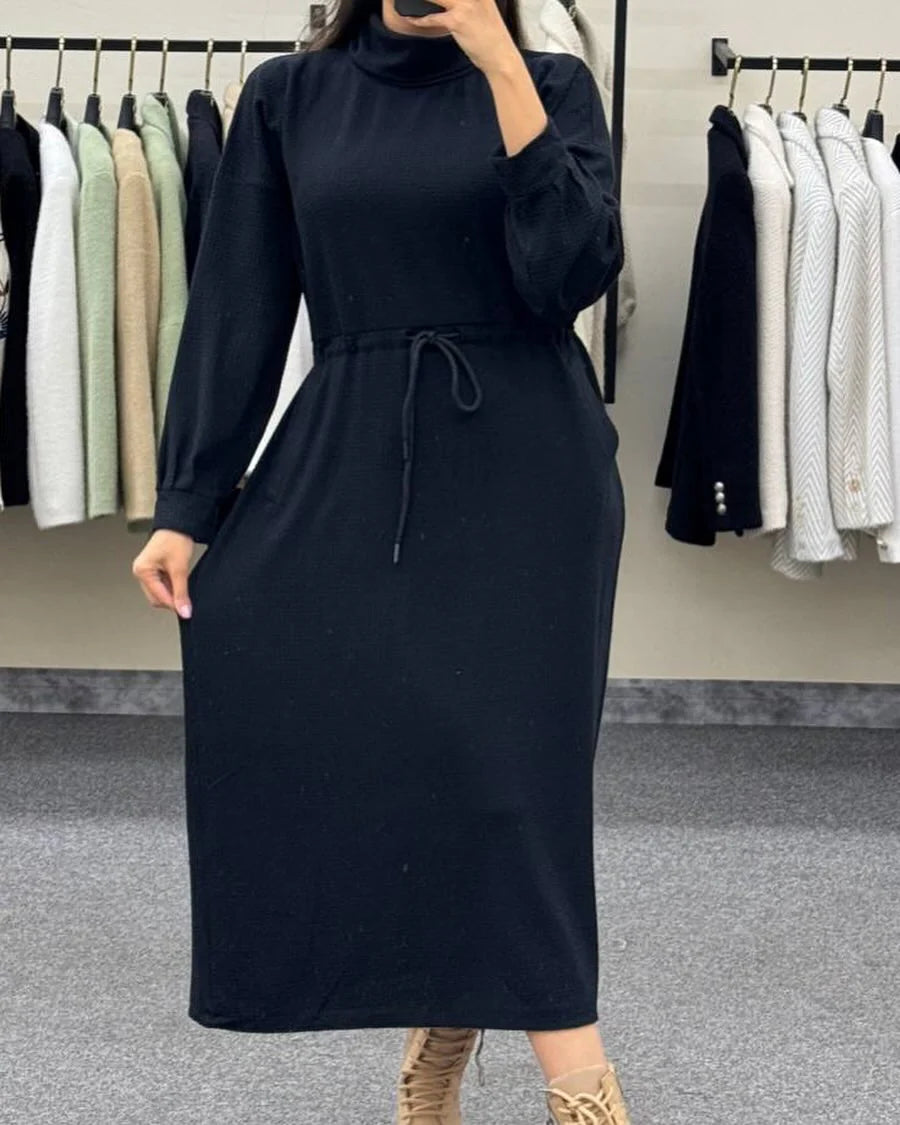 CH 582 Cozy Drawstring Long Winter Frock Top for Women