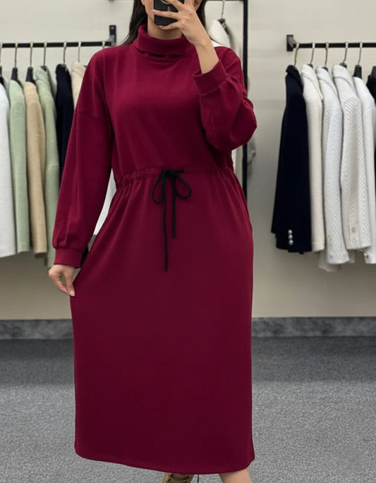 CH 582 Cozy Drawstring Long Winter Frock Top for Women