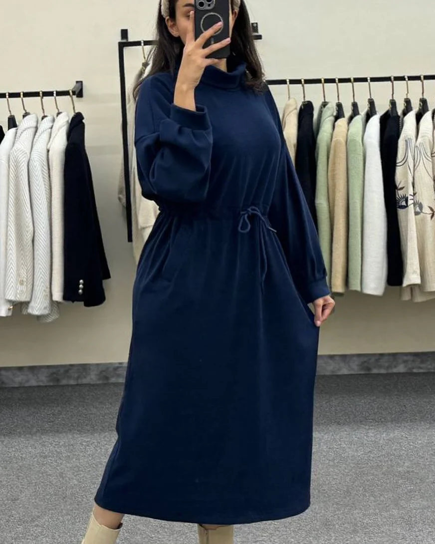 CH 582 Cozy Drawstring Long Winter Frock Top for Women