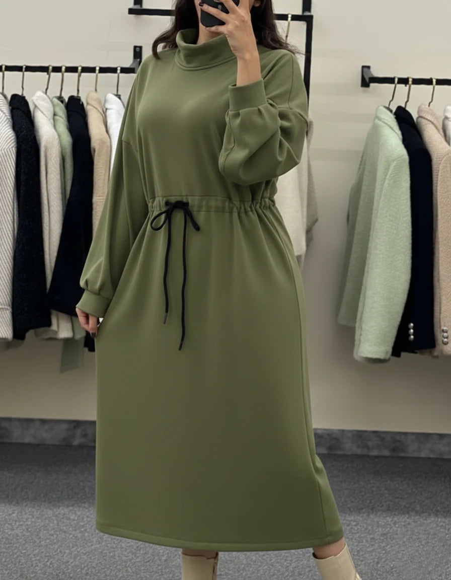 CH 582 Cozy Drawstring Long Winter Frock Top for Women
