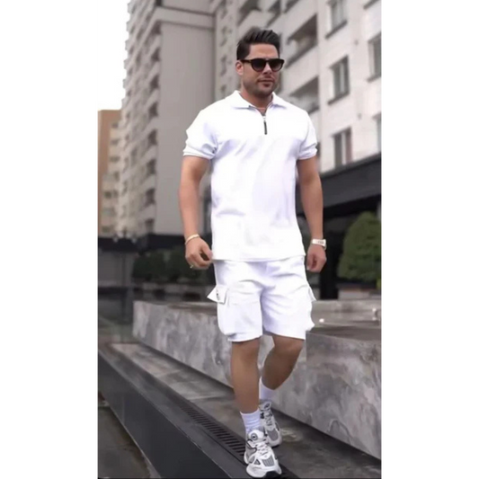 LI#36 COLLAR STYLE WITH ZIPPER LINING T-SHIRT AND SHORTS