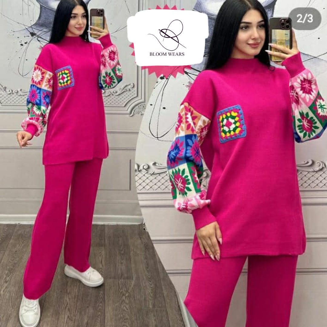 CH 321  2 Pcs Printed Fleece Co ord Set