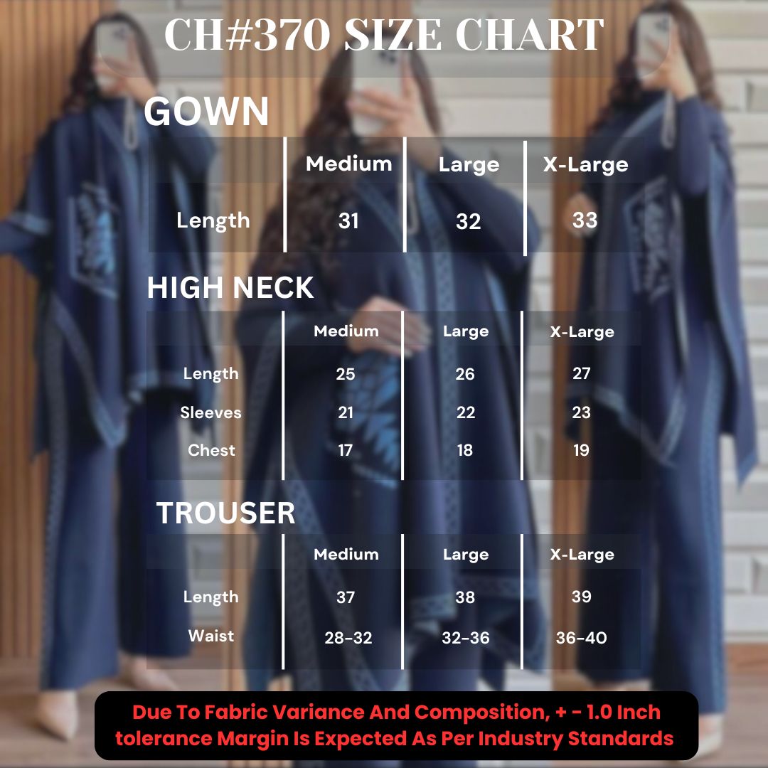 CH # 370 READY TO WEAR WINTER 3 PIECE FLEECE SUIT CAPE SHAWL HIGH NECK & TROUSER