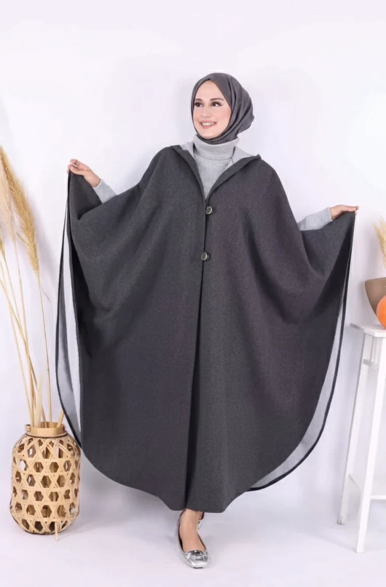 Ch 591 Long hooded Button Windbreaker Cloak