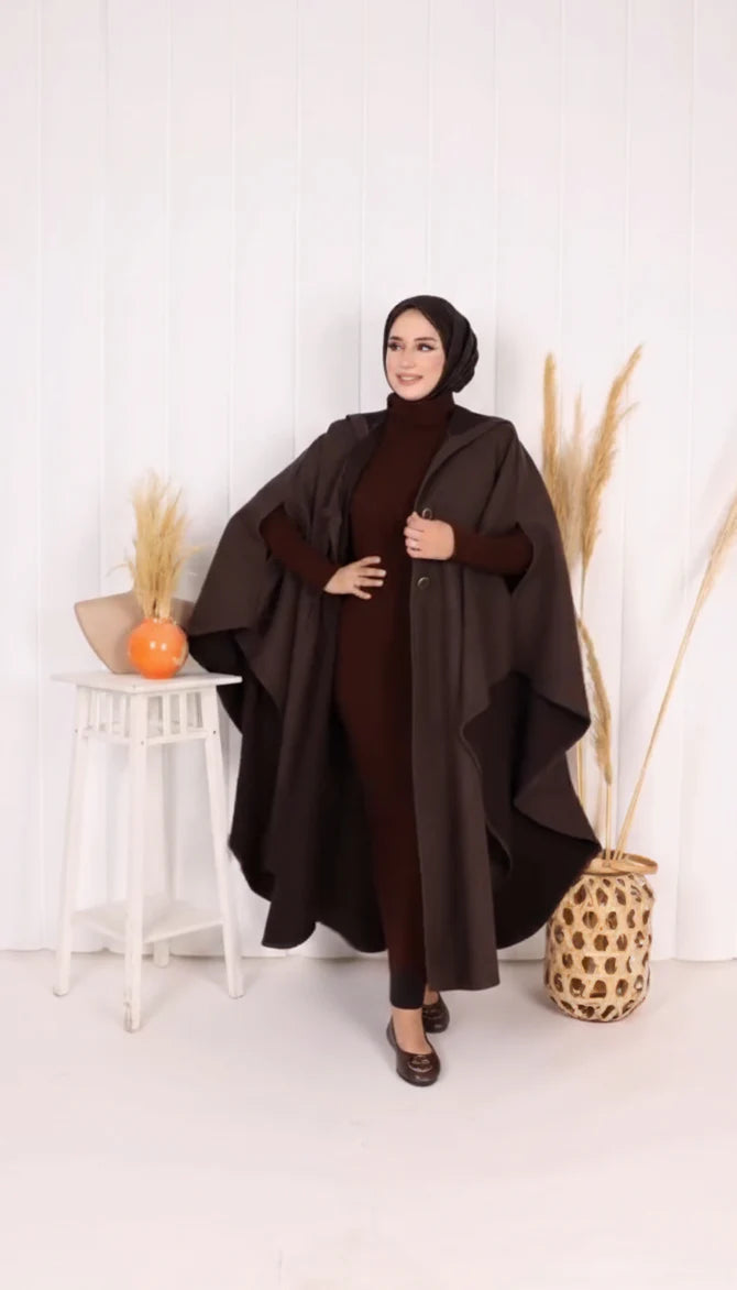 Ch 591 Long hooded Button Windbreaker Cloak