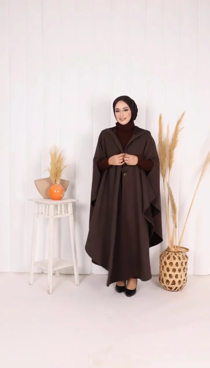 Ch 591 Long hooded Button Windbreaker Cloak