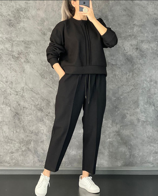Ch # 381 THEBLOOMWEAR Winter Fleece Co-Ords: Stylish Black 2-Piece Set With  Cocoon Pants And Sweatshirt