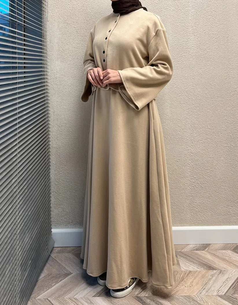 CH 608 - 2 Pcs Winter Outfit Long Frock With Upper Fleece Jacket