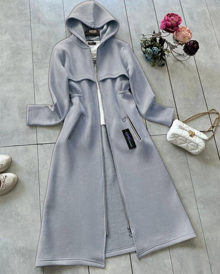 LY-0025 Bloom's Oversize Long Hooded Fleece Upper Coat