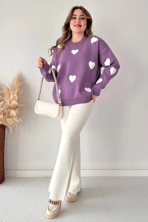 Ch-471 Heart Printed Warm Fleece Co Ord Set