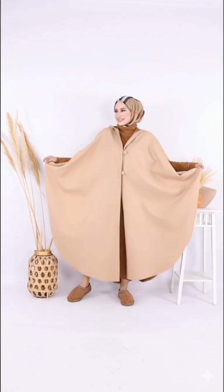 Ch 591 Long hooded Button Windbreaker Cloak