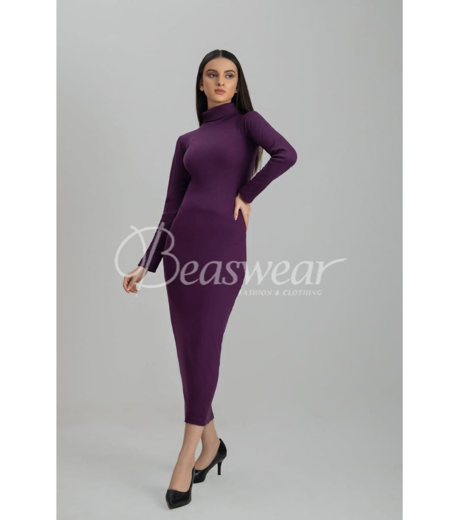 Ch # 361 Ribbed Cotton High Neck Bodycon Dress