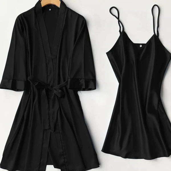 SILK ROBE WITH CASUAL WOMAN LONG TOP CHK # P42