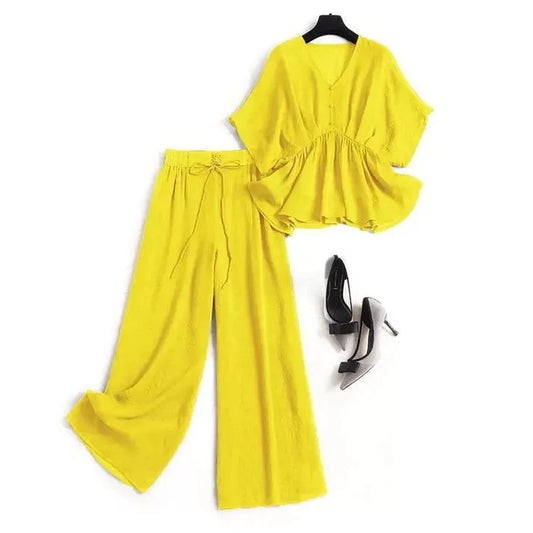 Butterfly Blouse With Loose Wide Trouser CH#48